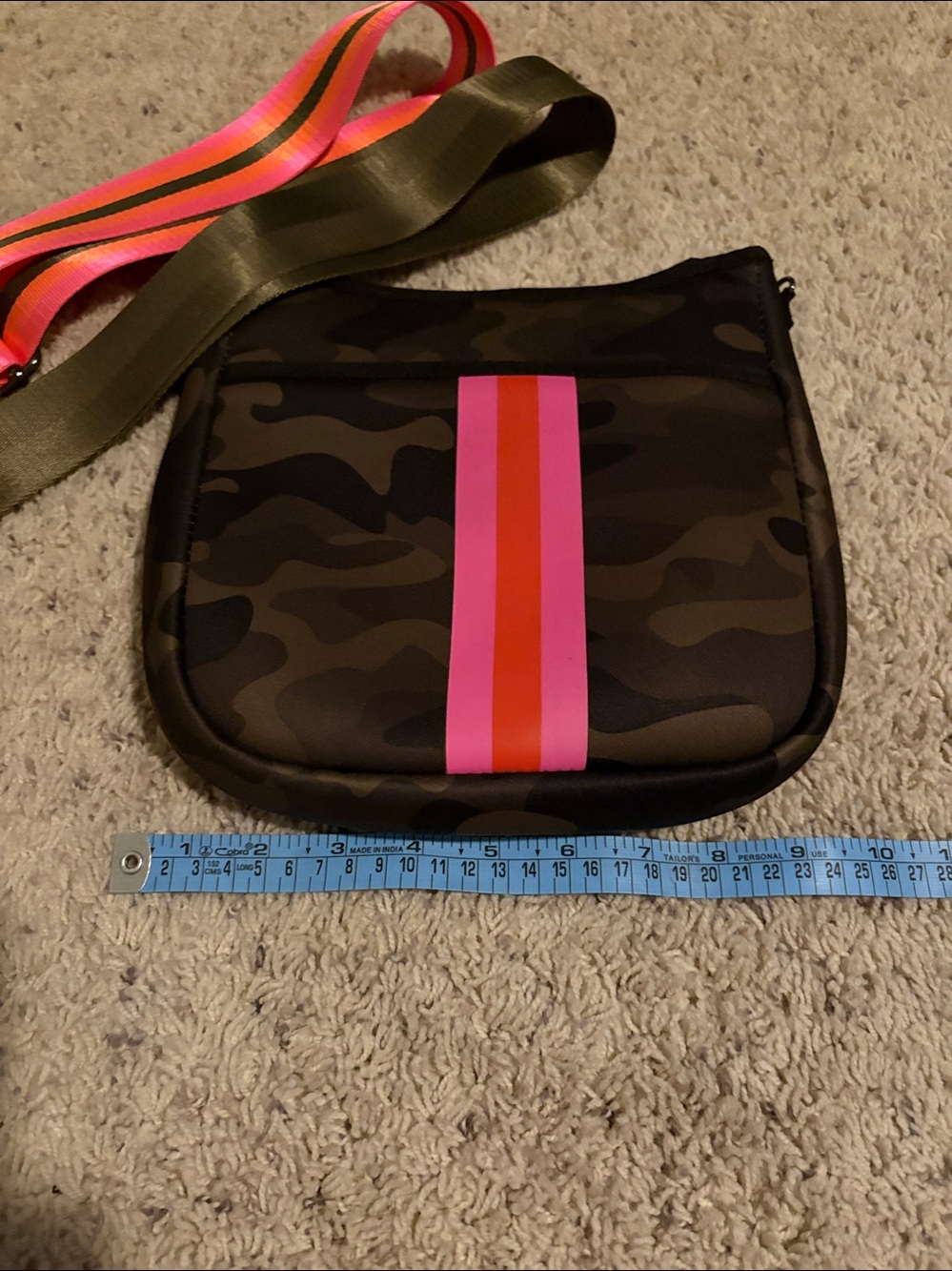 HAUTE SHORE Green Camo Crossbody Bag with Pink Stripe